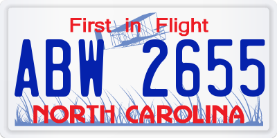 NC license plate ABW2655