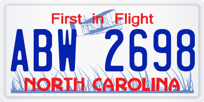 NC license plate ABW2698