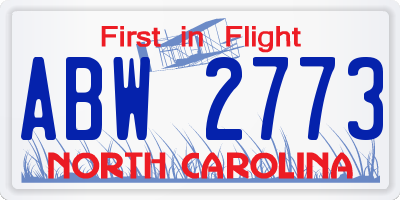 NC license plate ABW2773