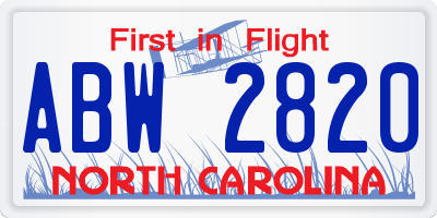 NC license plate ABW2820