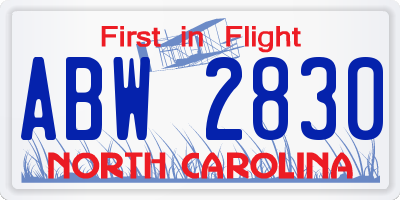 NC license plate ABW2830