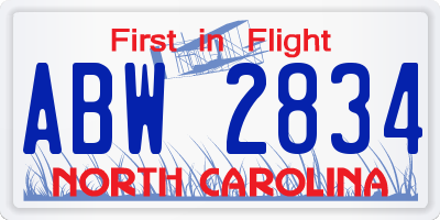 NC license plate ABW2834