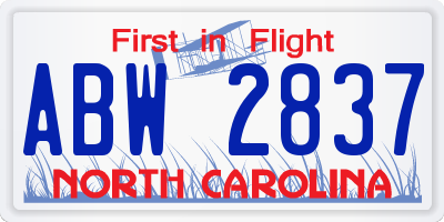 NC license plate ABW2837