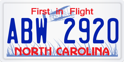 NC license plate ABW2920