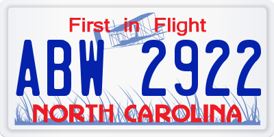 NC license plate ABW2922