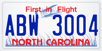 NC license plate ABW3004
