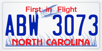 NC license plate ABW3073