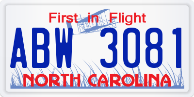 NC license plate ABW3081