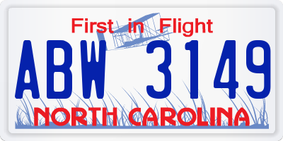 NC license plate ABW3149