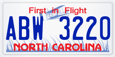 NC license plate ABW3220