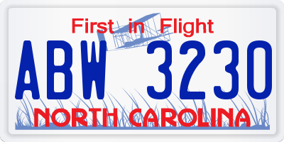 NC license plate ABW3230