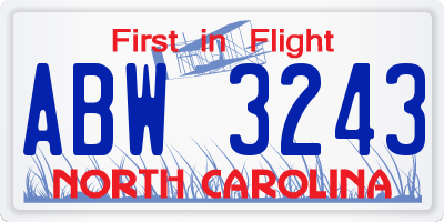 NC license plate ABW3243