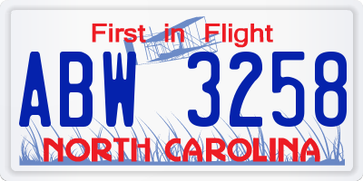 NC license plate ABW3258