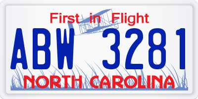 NC license plate ABW3281
