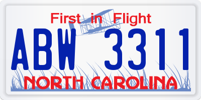 NC license plate ABW3311