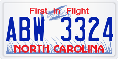 NC license plate ABW3324