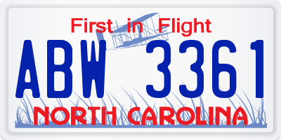 NC license plate ABW3361