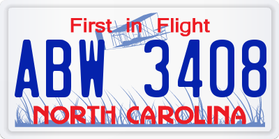 NC license plate ABW3408