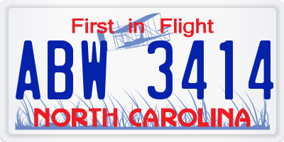 NC license plate ABW3414