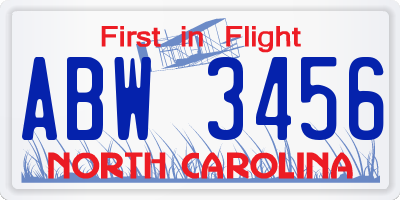 NC license plate ABW3456