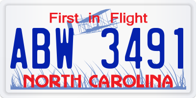 NC license plate ABW3491