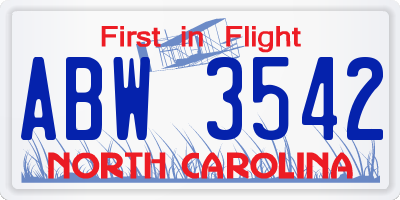 NC license plate ABW3542