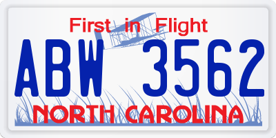 NC license plate ABW3562