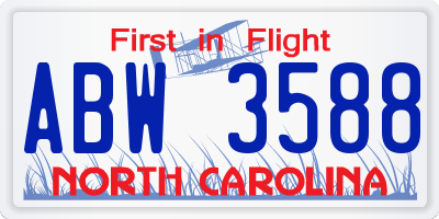 NC license plate ABW3588
