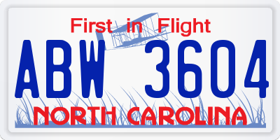NC license plate ABW3604