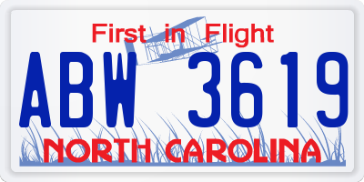 NC license plate ABW3619