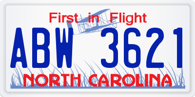 NC license plate ABW3621