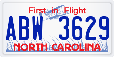 NC license plate ABW3629