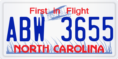 NC license plate ABW3655