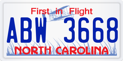 NC license plate ABW3668