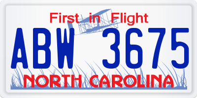 NC license plate ABW3675