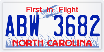 NC license plate ABW3682