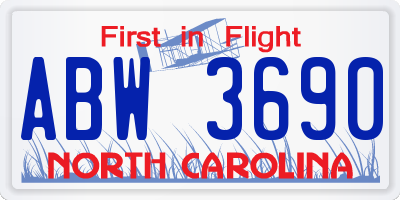 NC license plate ABW3690