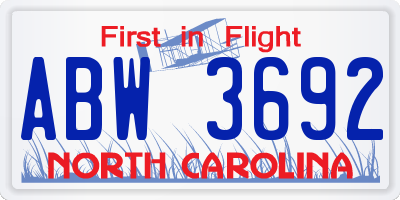 NC license plate ABW3692