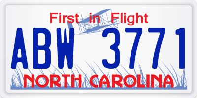NC license plate ABW3771