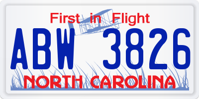 NC license plate ABW3826