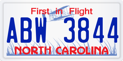NC license plate ABW3844