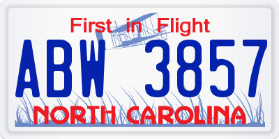 NC license plate ABW3857