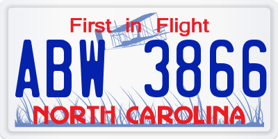 NC license plate ABW3866