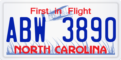 NC license plate ABW3890