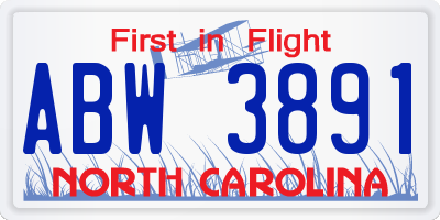 NC license plate ABW3891
