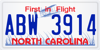 NC license plate ABW3914