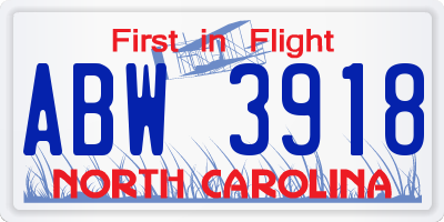 NC license plate ABW3918