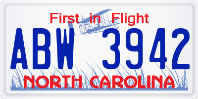 NC license plate ABW3942