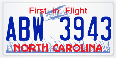 NC license plate ABW3943