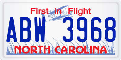 NC license plate ABW3968